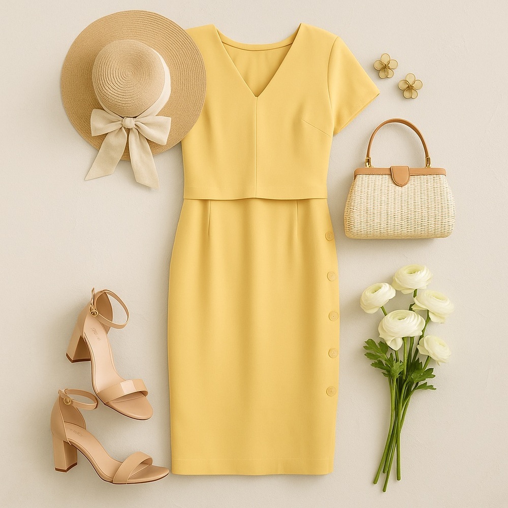 Vintage Jolibel‎ Canary Yellow Overlay Pencil Dress | Size 12 | Made in Canada